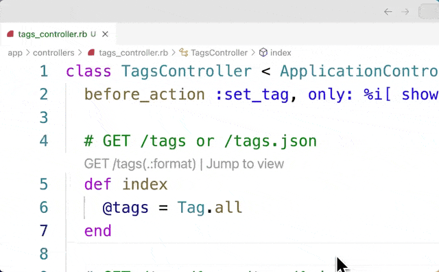 ruby lsp rails controller action to view